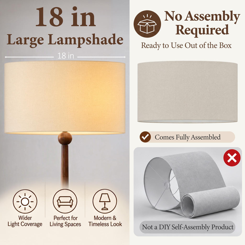 65 Inch Single Ball Walnut Wood Floor Lamp with Linen Shade, Beige