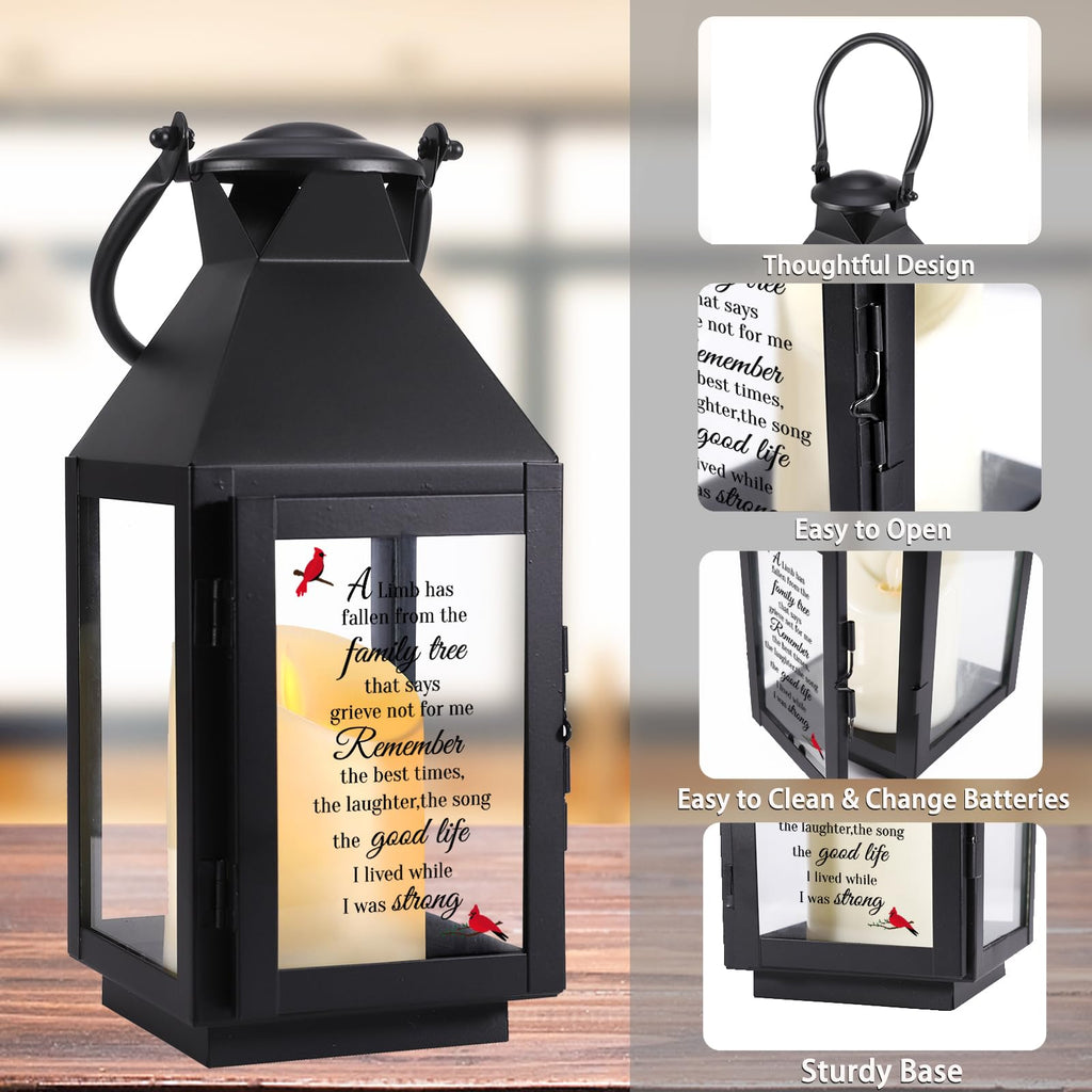 Memorial Lantern, Family Remembrance Sympathy Gift with Flickering LED Candle & Remote Timer, UV Printed Bereavement
