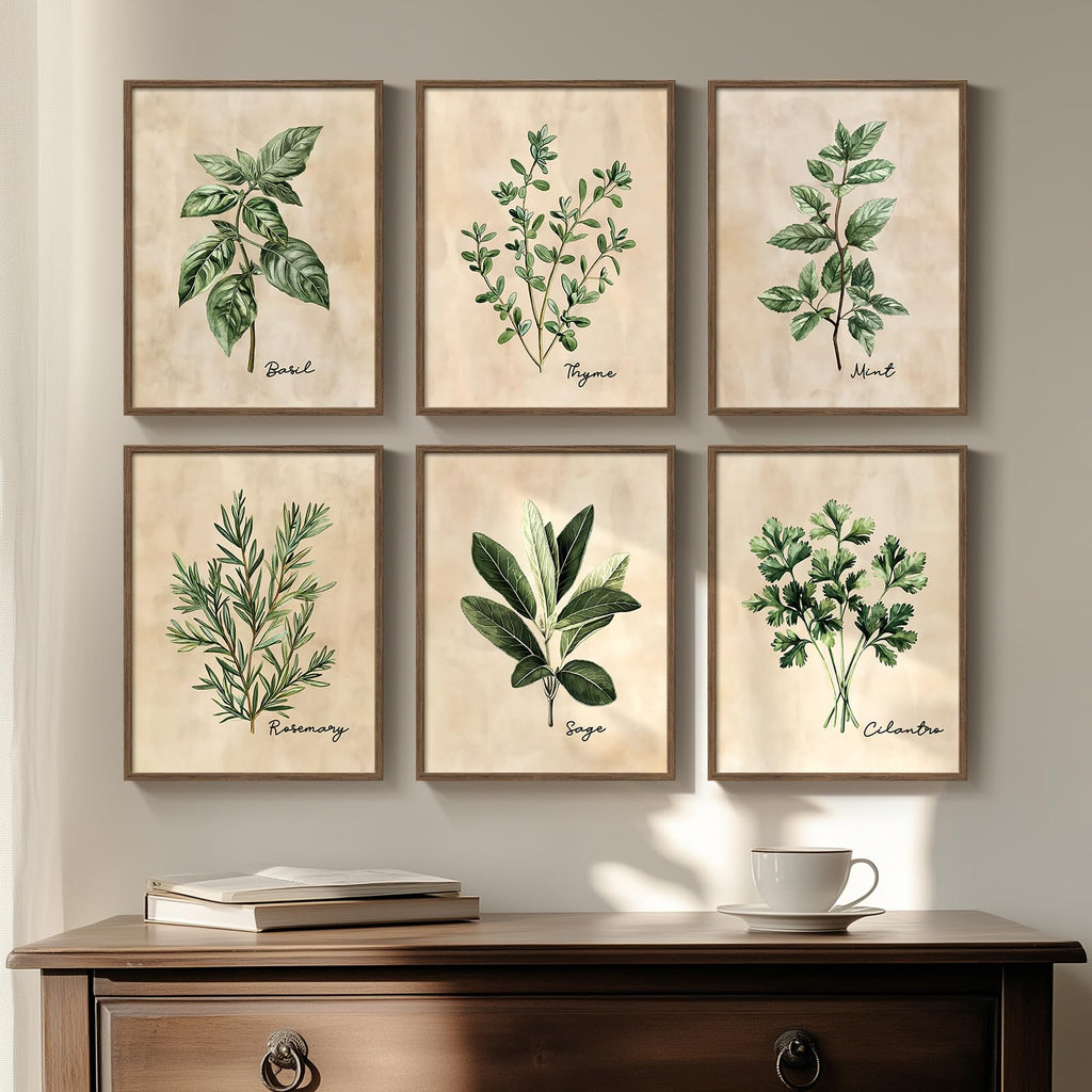 Framed Rustic Sage Green Botanical Wall Art, 6 Piece 11x14 In