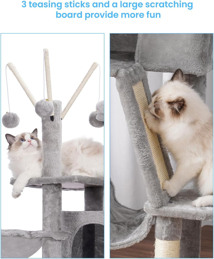 Cat Tree, 53 inch Cat Tower for Indoor Cats, Cat House with Padded Platform Bed, Toy Balls, Large Cozy Condo