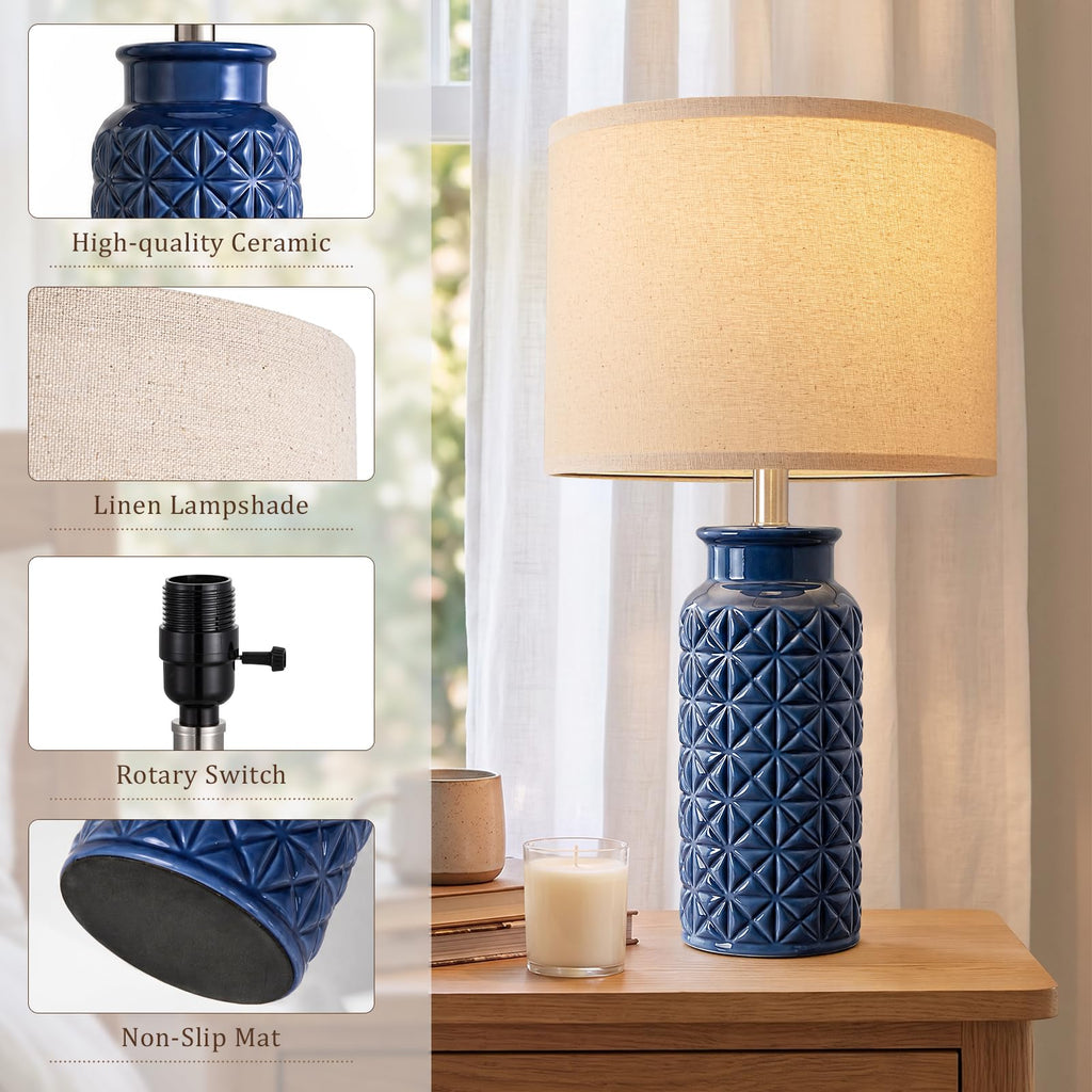 22.6" Modern Ceramic Bedside Lamps Set of 2, Lamps, Blue