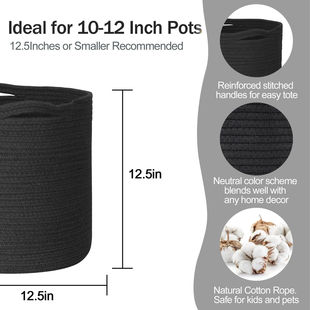 Cotton Rope Plant Basket, Woven Basket Planter for 11 inch Pot, Round Indoor Tree Pot Cover, Storage Bin Organizer