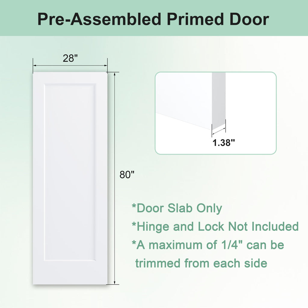 28"x80" 1-Panel White Primed Hollow Core Interior Molded Door Slab