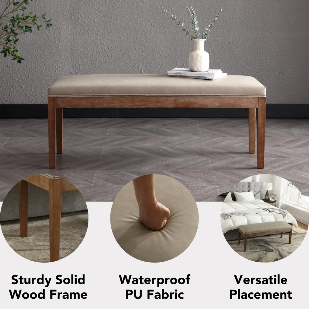 Padded Entryway Bench PU Leather Upholstered Dining Table Benches Farmhouse Shoe Bench Seat Bedroom End of Bed 45.5"