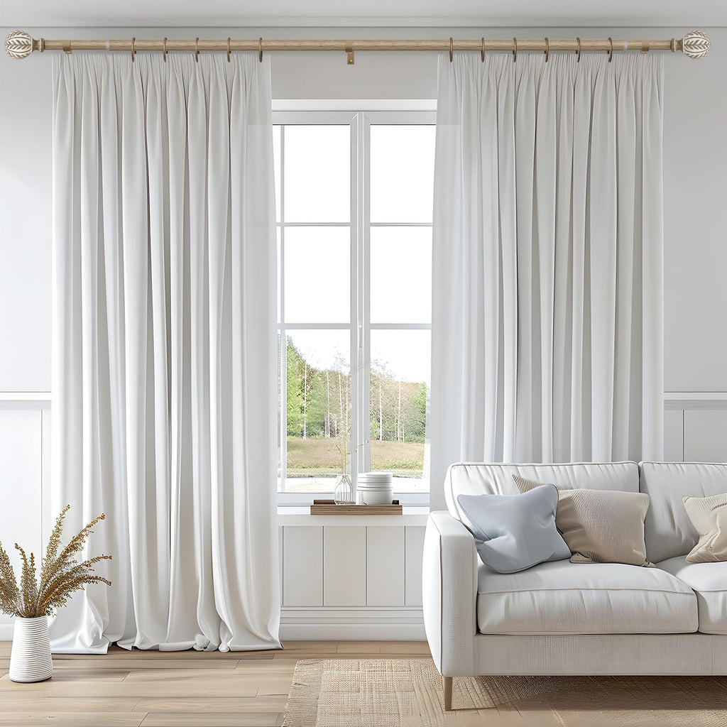 2 Pack Boho Wood Curtain Rods for Windows 28 to 48 inch, 1" Adjustable Heavy Duty Window Curtain Rod with Imitation