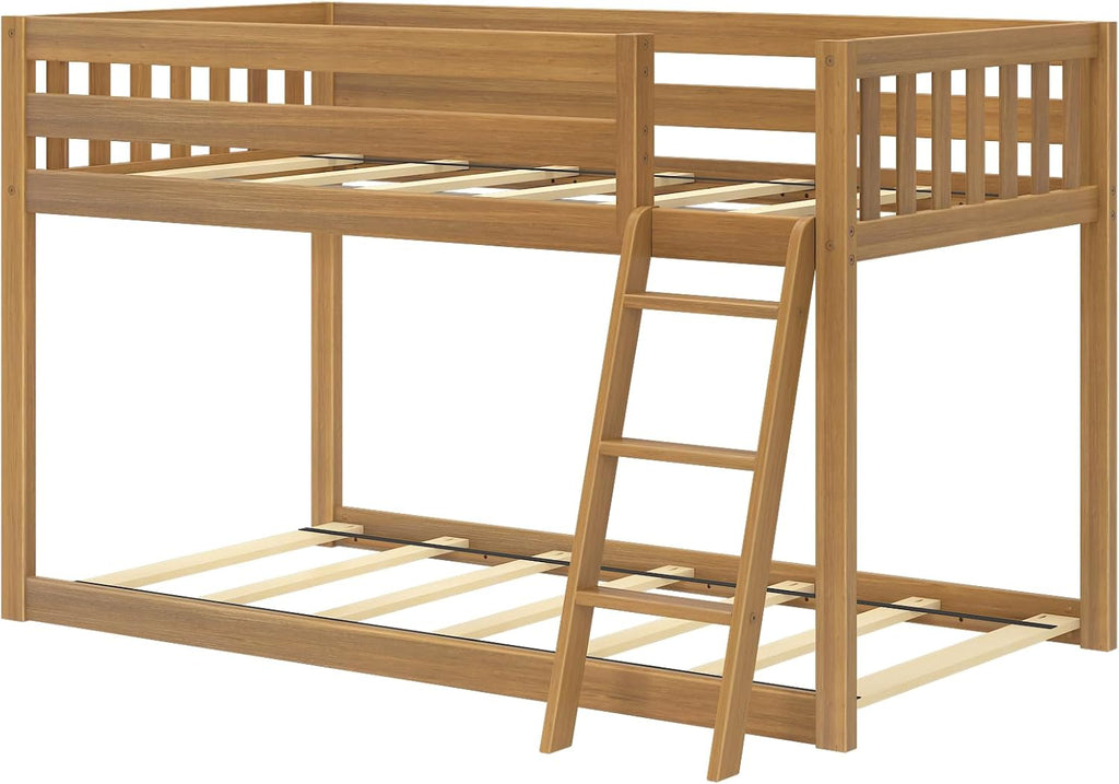 Fundamental Twin Low Bunk Bed, Kids Solid Wood Modern Bed Frame with Strong Wooden Slats, Non-Toxic Finishes