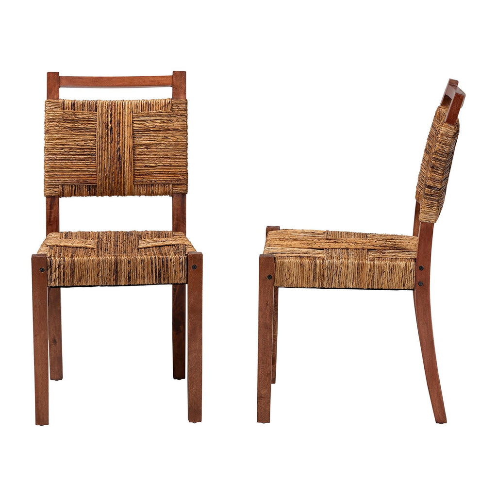 Chabela Handwoven Seagrass Dining Chair Set of 2- Solid Mango Wood Frame with Woven Seat and Backrest, Rustic Boho