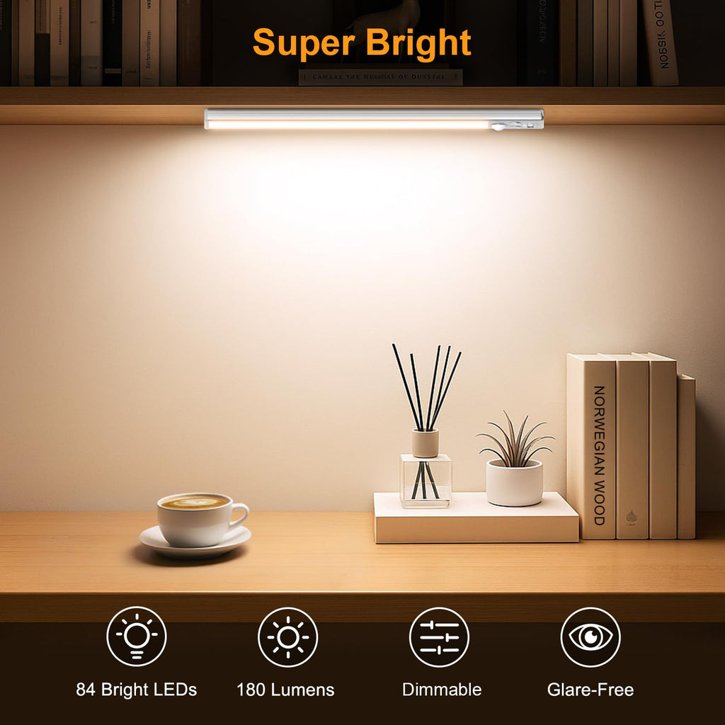 Under Cabinet Lighting 10.2inch,2 Pack Eye Caring 3-Color 4 Working Modes Dimmable Motion Sensor Light