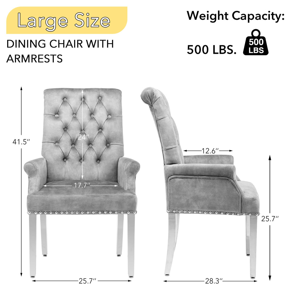 Velvet Dining Chair, Kitchen Arm Chair, Light Grey
