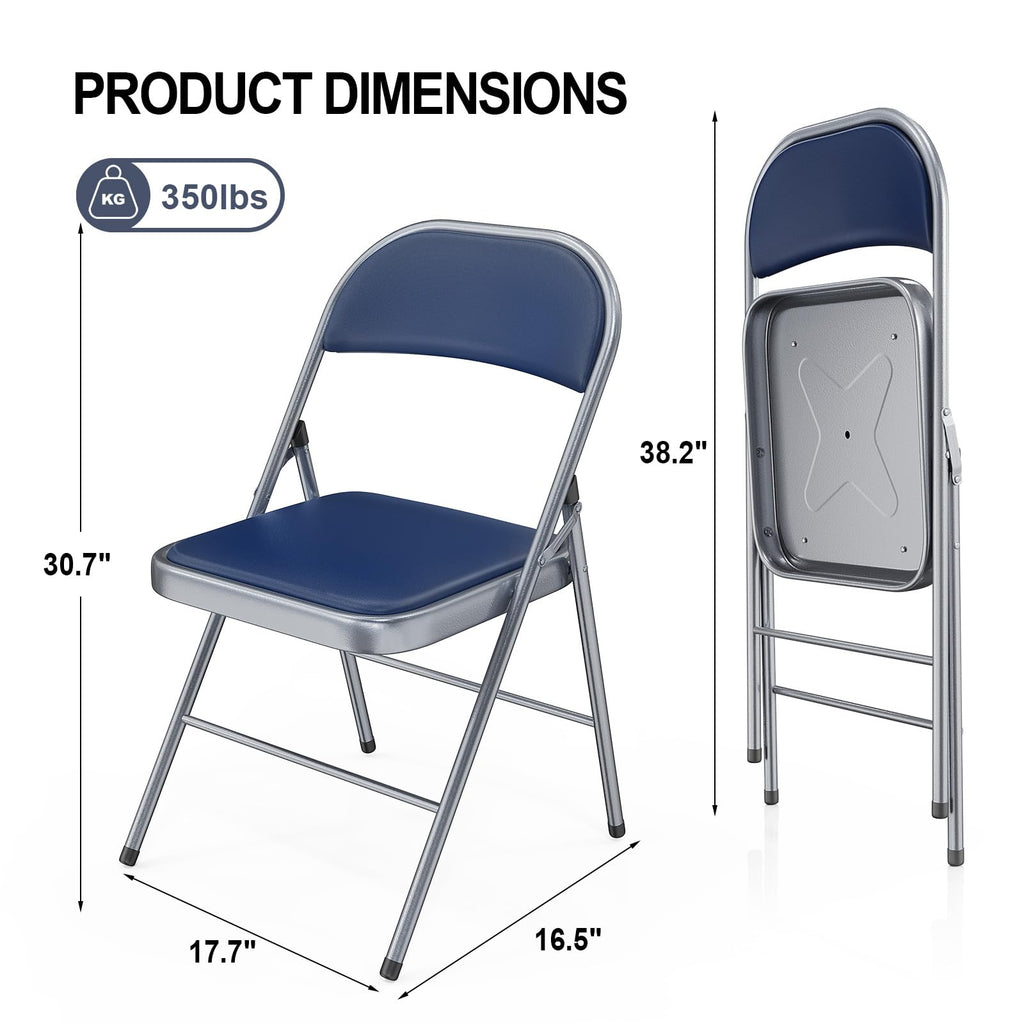 1 Pack Folding Chairs with Padded Seats, Metal Frame with Pu Leather Seat & Back, Capacity 350 lbs, Set of 1, Blue