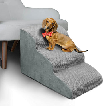 3 Steps High Density Foam Dog Stairs Ramps, Non-Slip Pet Steps for Older Dogs, Pet with Joint Pain, Sofa Bed Ladder
