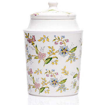 60 Ounce Kitchen Ceramic Canister with Lid - Large Air Tight Coffee Grounds Container with Elegant Floral Pattern
