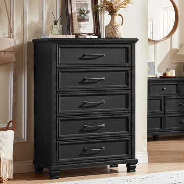 Farmhouse 5 Drawer Dresser, Black