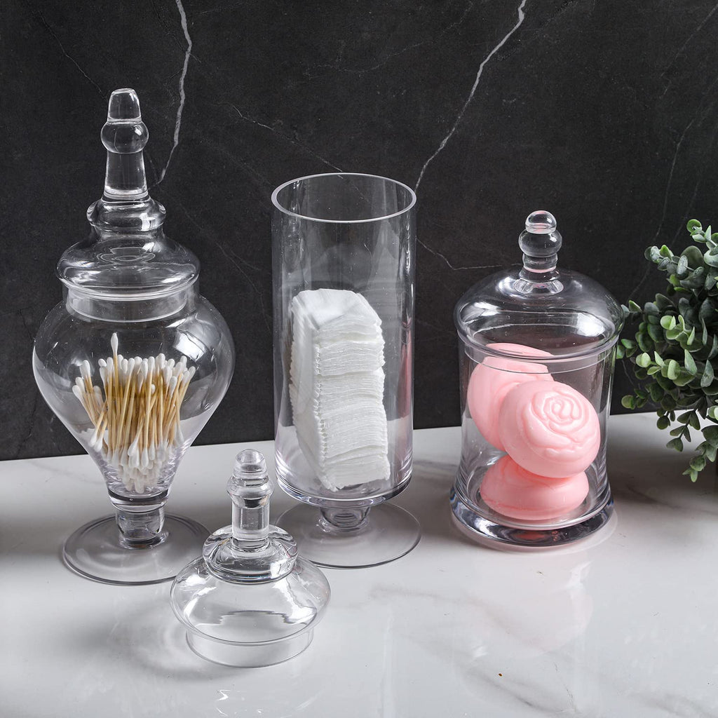 Clear Glass Apothecary Jars with Lid, Set of 3
