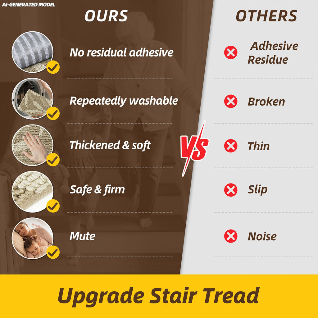 3D Leaf Stair Treads, 14 Pack 9" X 28", Beige