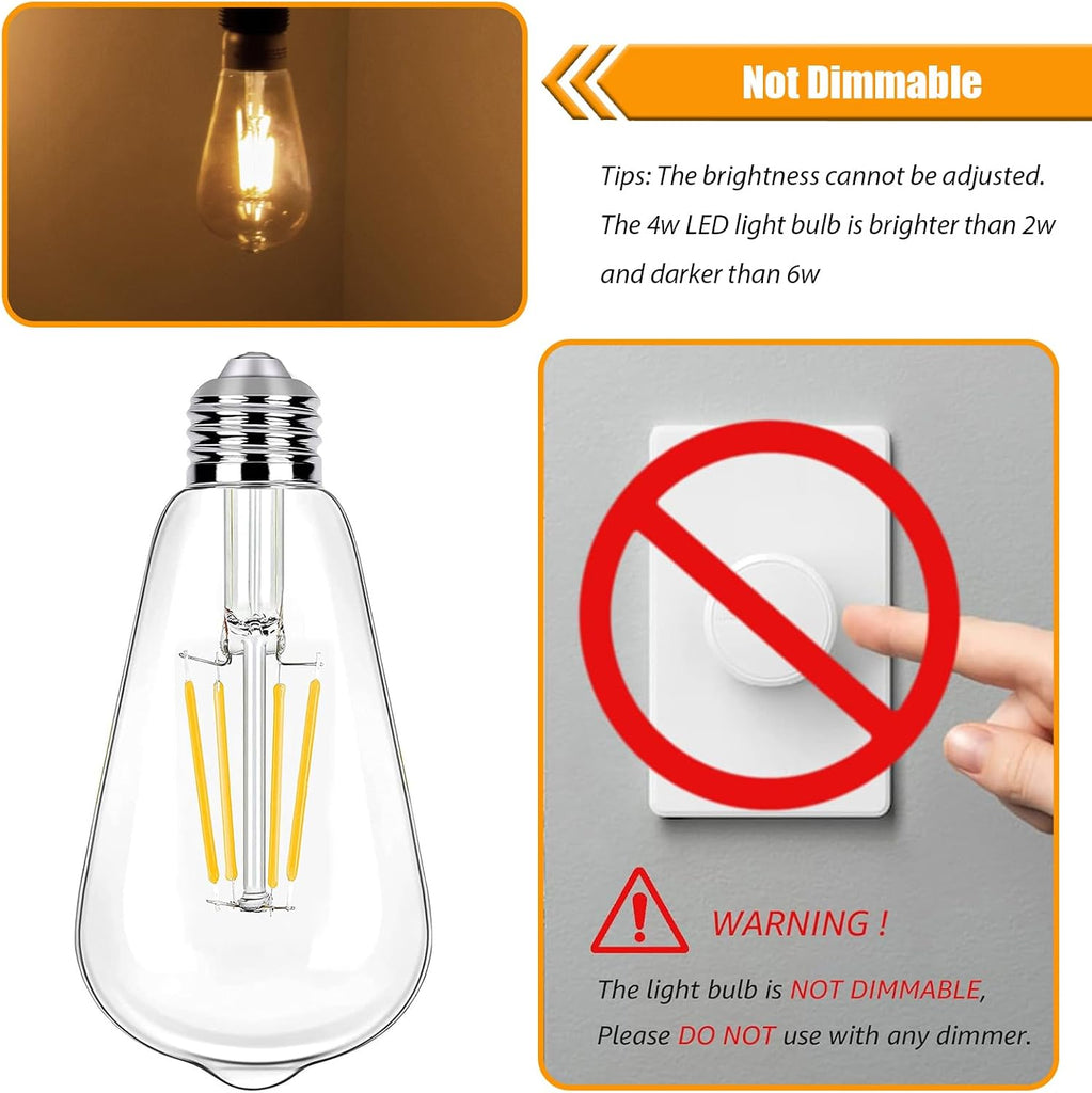 LED Edison Bulbs 40W Equivalent, 3000K Warm White, Non-Dim