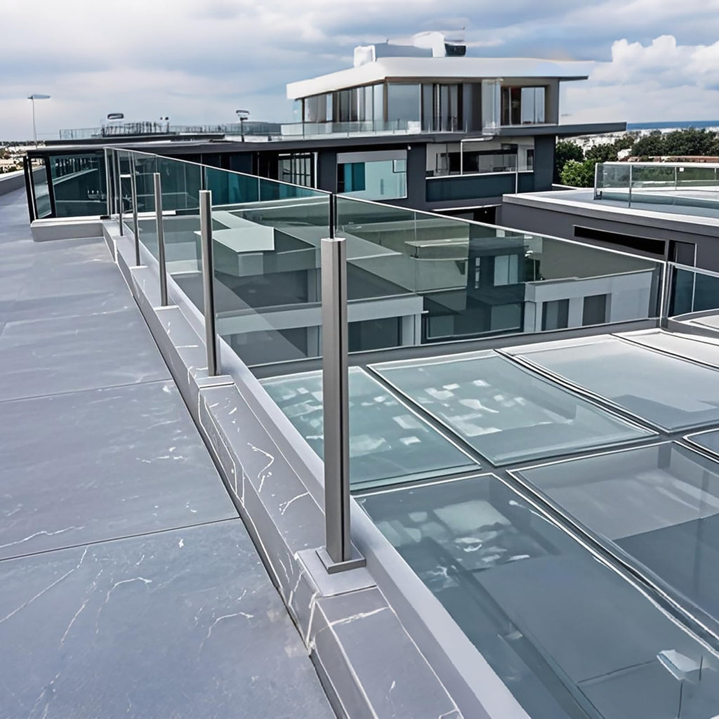 Glass Railing Post, No-Punch / 304 Stainless Steel Glass Railing Spigot with Slots & Base, Heavy-Duty Clamp Bracket