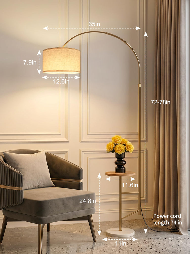 Arc Floor Lamp with Shelf, Remote‐Controlled Stepless Dimming & Tunable CCT