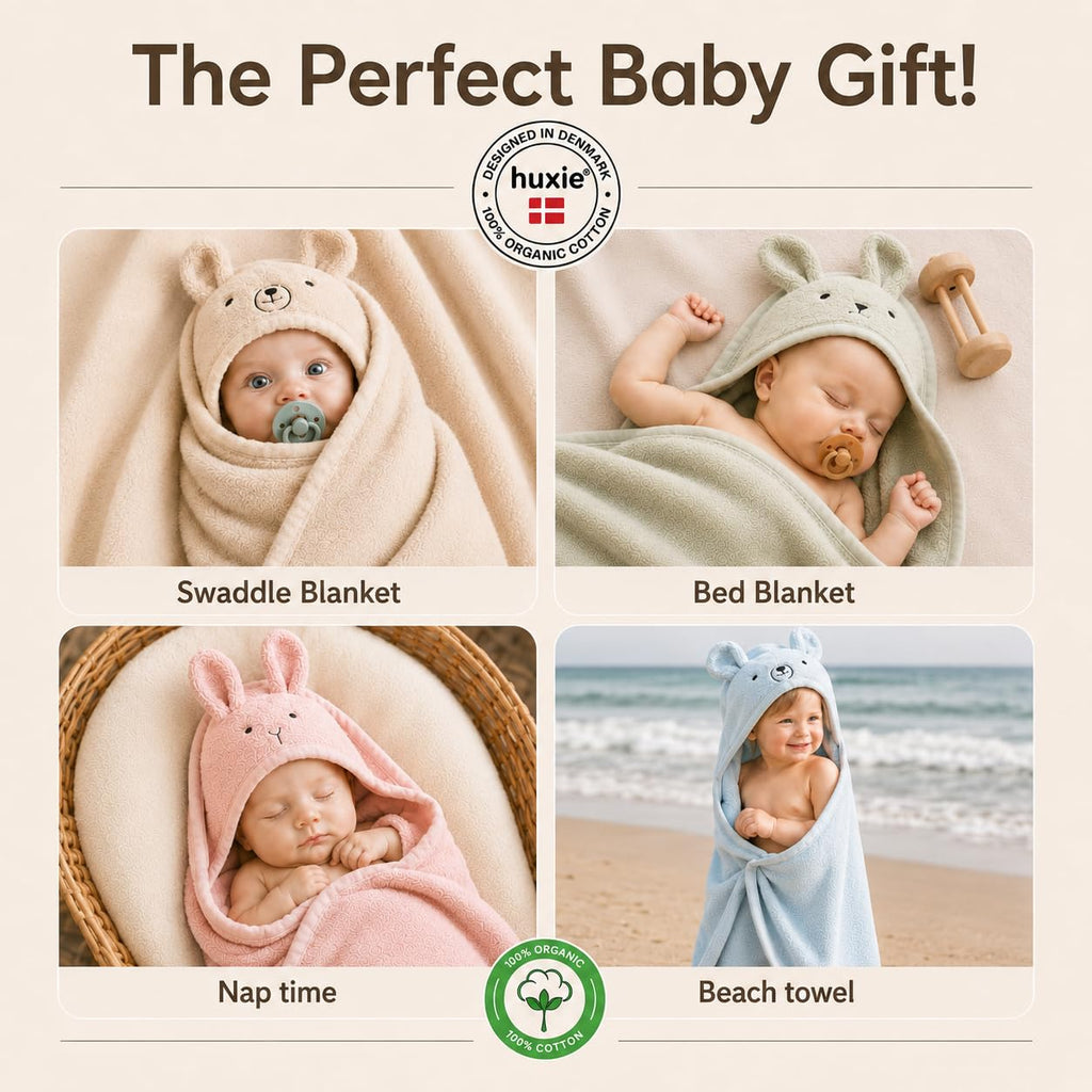 Hooded Baby Bath Towel, 100% Organic Cotton, Super-Soft 32"x32"
