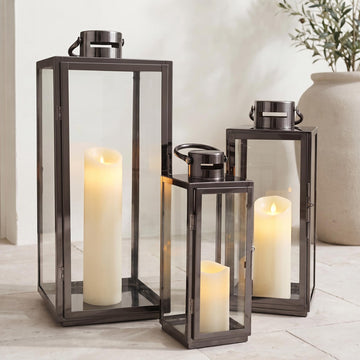 Stainless Lanterns Decorative Outdoor & Indoor, Set of 3 Outdoor Lanterns for Porch, 25"/ 19.5"/15" Candle