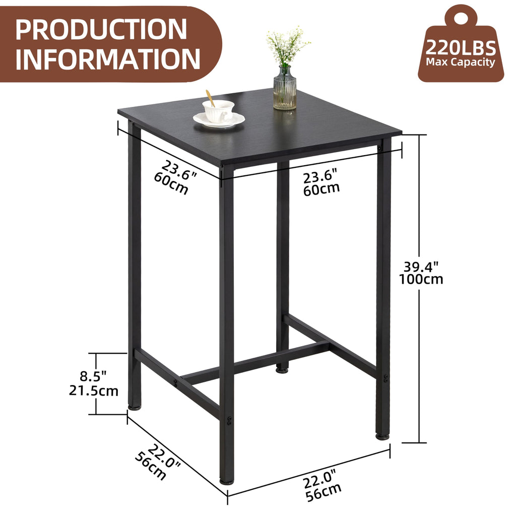 Bar Table, 23.6" Pub High Top, Square Bar Height, Counter Height Cocktail, Small Kitchen Set for 2, Breakfast