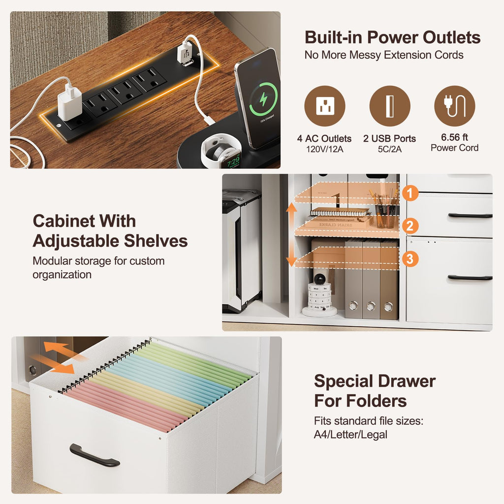 L Shaped Standing Desk - 55'' Farmhouse Computer Desk with Storage