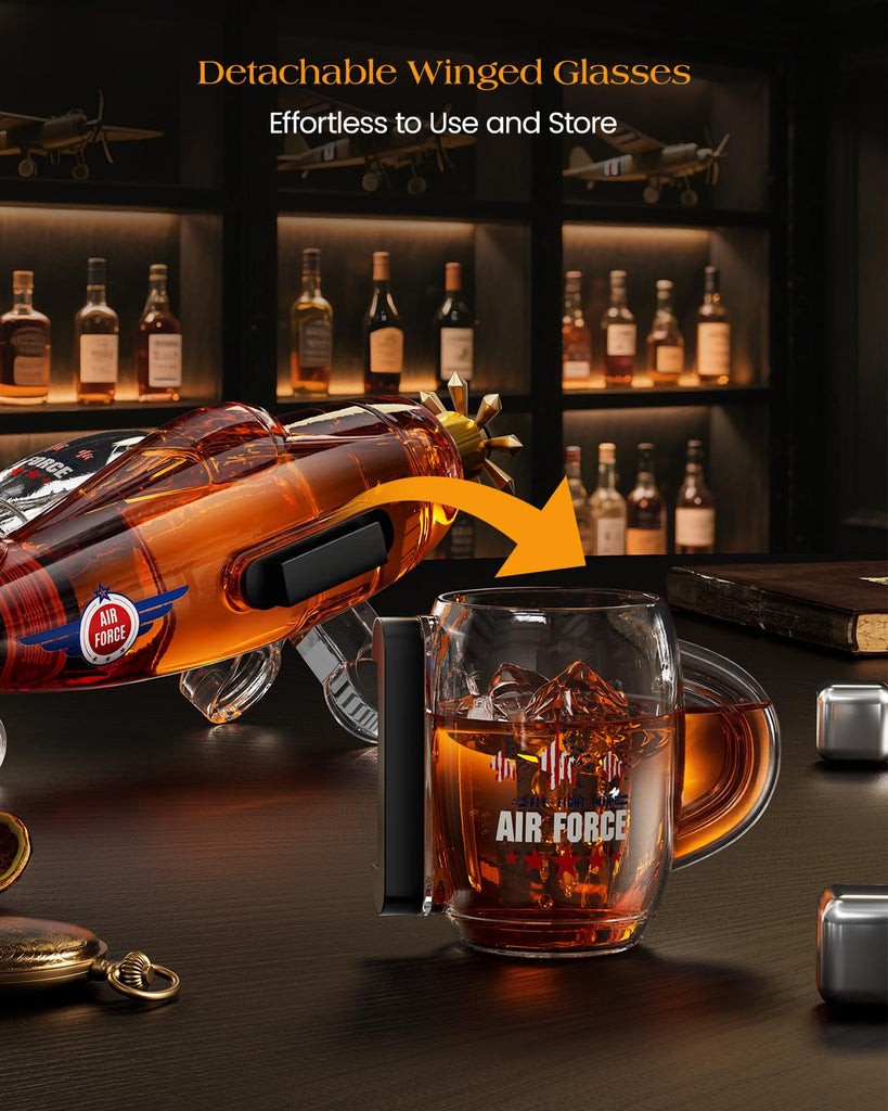 Fighter Aircraft Whiskey Decanter Set with 2 Glasses