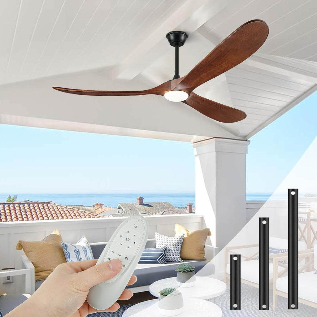 Inspired Maverick Style 52" Wood Ceiling Fan with Light and Remote, 3 Dark Walnut Blades, Reversible DC Motor, Indoor/Outdoor - Matte Black