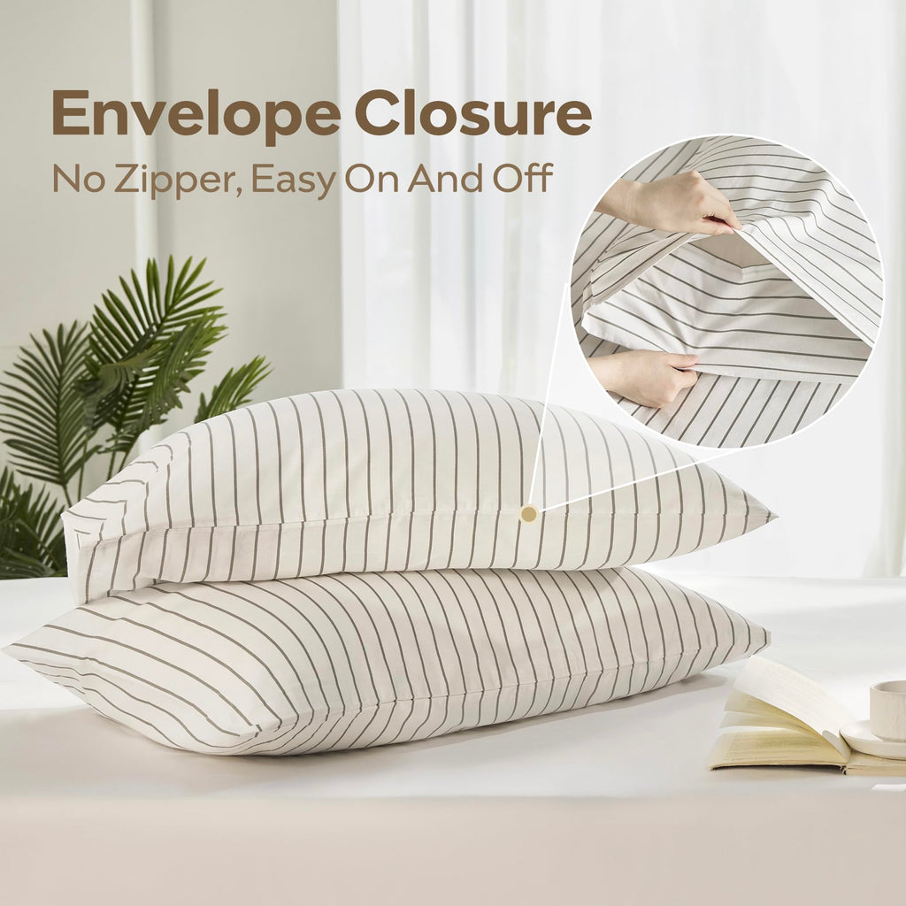 100% Cotton Vertical Stripe Duvet Cover Set, Grey