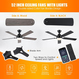 Ceiling Fans with Lights, 52 Inch Low Profile Ceiling Fan with Light and Remote Control,Reversible, 3CCT, Dimmable, Quiet, Black Ceiling Fan for Bedroom Indoor/Outdoor Use A101-B0D8BBWFL3