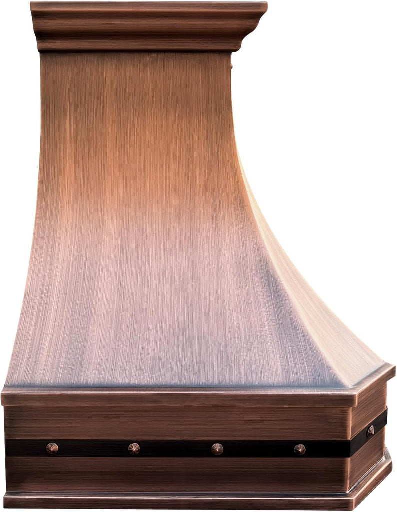 36 Inch Copper Wall Mount Range Hood LED Lights, Baffle Filters