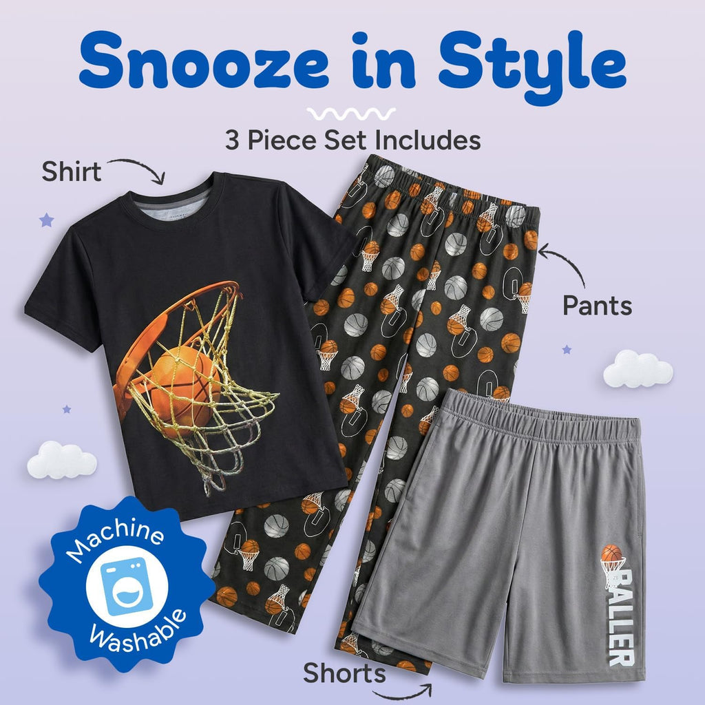 Boys Pajamas Set | Piece Pant, Shirt, Shorts Sleepwear Pjs for Kids | Loose Fit, Soft, Breathable Blue Plaid