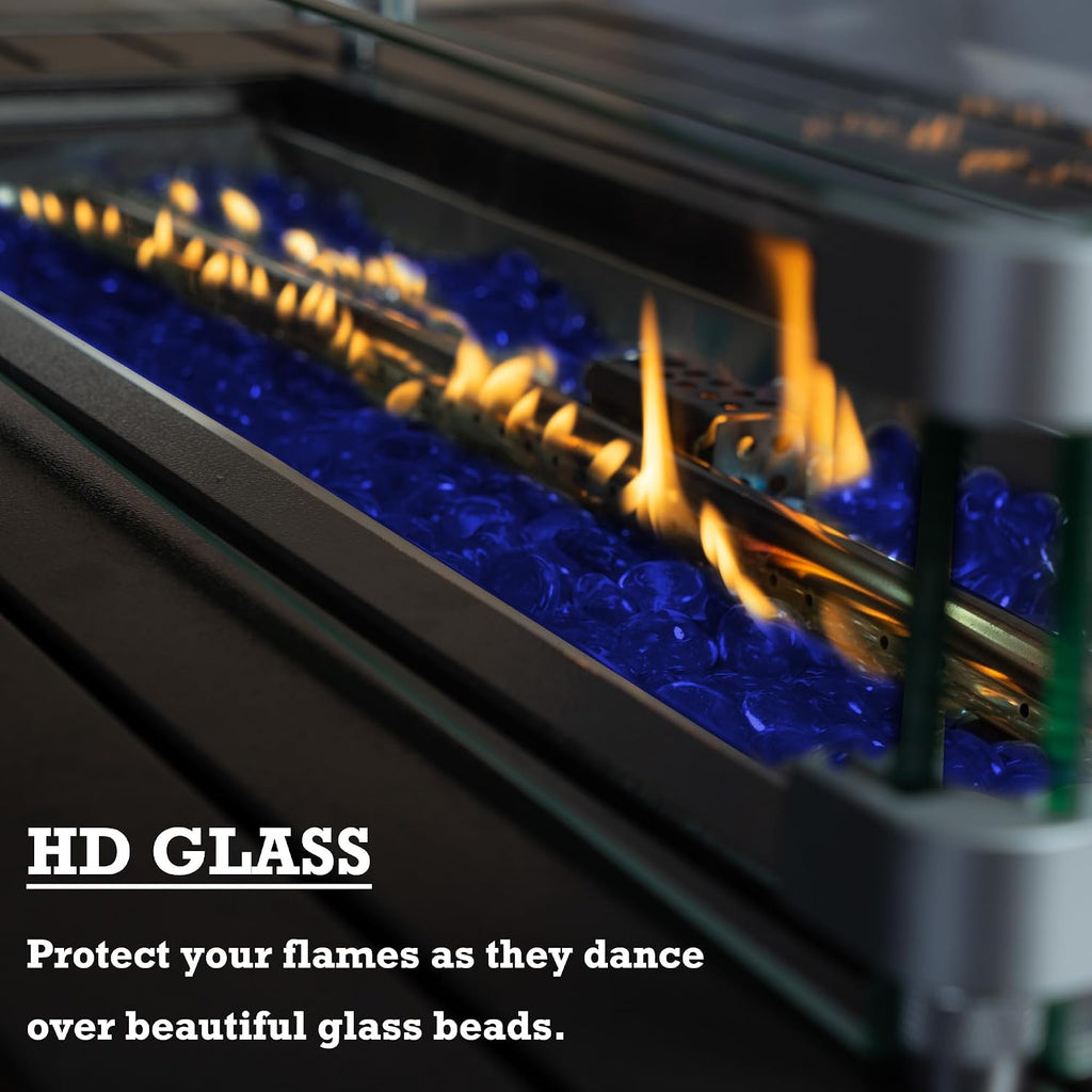 Outdoor Patio Propane Gas Fire Pit Table - 50,000 BTU Wicker Design with Aluminum Tabletop, Glass Wind Guard