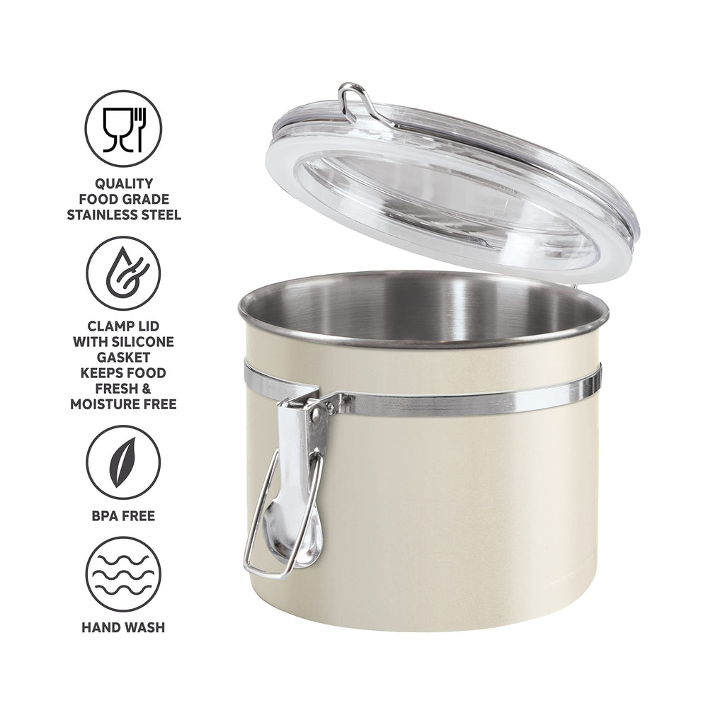 Stainless Steel Kitchen Canister 26 fl oz, Gray - Airtight Clamp Lid, Clear See-Thru Top - Ideal Storage, Food