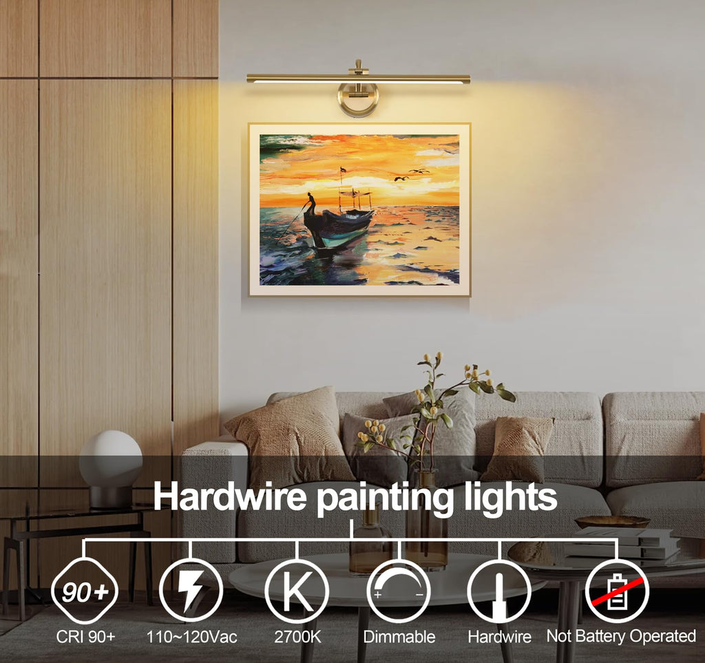 Hard-Wired Picture Lights 23.62 Inch Dimmable LED Wall Art Lighting Modern Brass Gallery Light Poster Lights