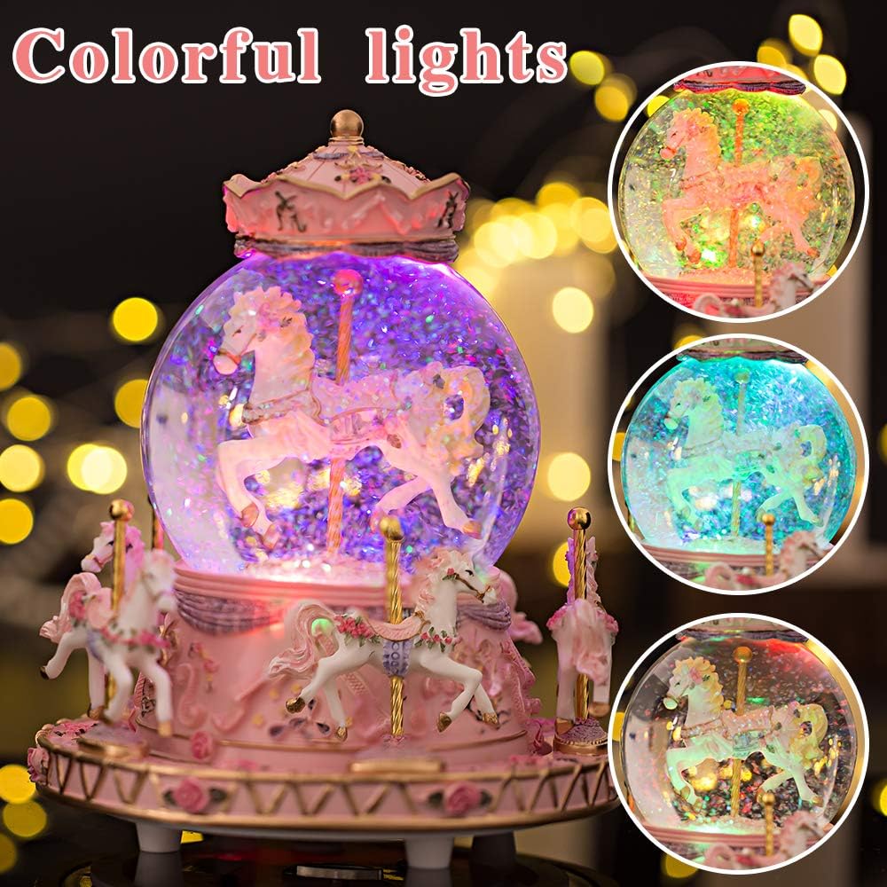 Musical Snow Globe Carousel Music Box Girls Daughter Women