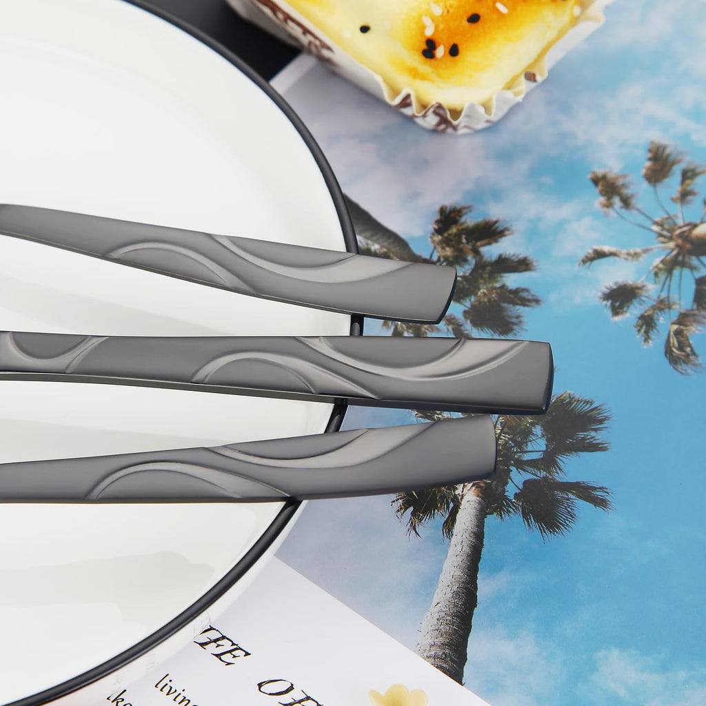 60-Piece Black Flatware Set for 12