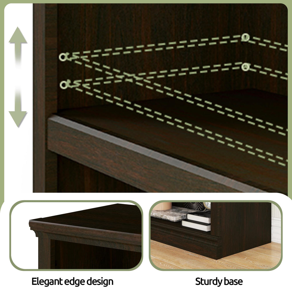 Low Horizontal Bookshelf Double Wide 64" 2-Tier Bookcase 4 Cube Storage Organizer Cherry Wood Bookcases Decor Display