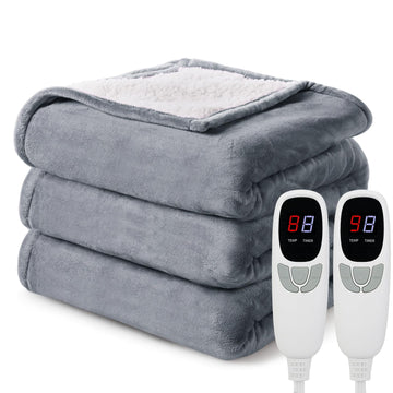 Heated Electric Blanket Queen Size 84"x90" Heating Blanket with Dual Control 9 Heating Levels 10 Timer Modes Auto