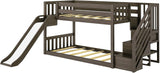 Solid Wood Twin over Twin Low Bunk Beds for Kids with Slide and Stairs, 400 lbs Weight Capacity, 14" Safety Guardrail