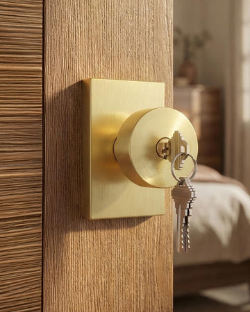 Brushed Gold Exterior Door Knob with Lock and Key 1 Pack