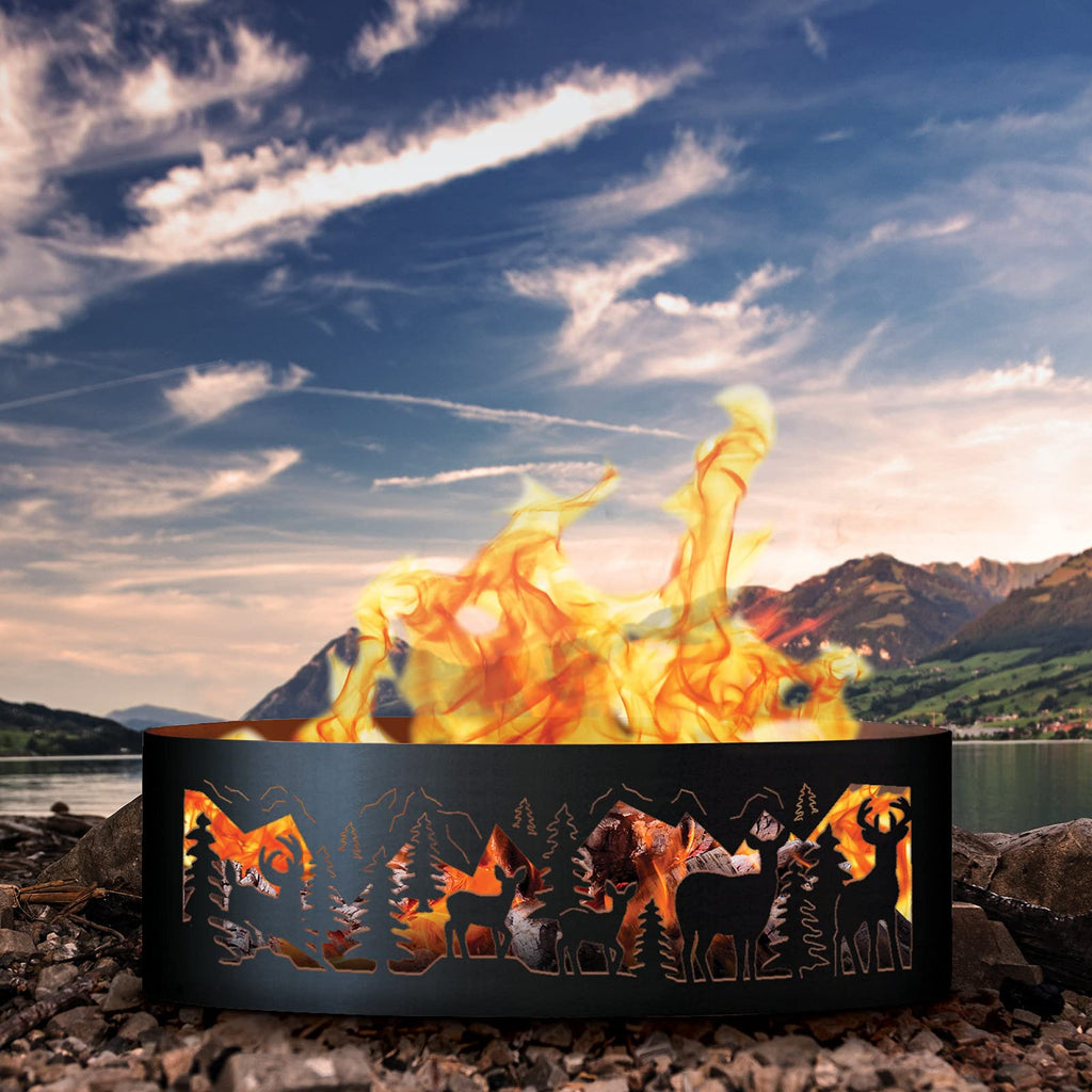 Whitetail Unpainted 12 in. Tall 37 in. Diameter Outdoor Fire Ring with Fire Poker - 37 x 37 x 12 in.