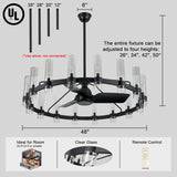 Black Ceiling Fans with 16 Lights Wagon Wheel Chandelier, 48 Inch Modern Farmhouse Fandelier, Quiet 6-Speed Reversible DC Motor, 1/2/4H Remote Timing for Living Room/Bedroom/Kitchen A115-B0F5M3KHDN