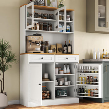 Tall Kitchen Pantry Cabinet, Modern Kitchen Hutch with Microwave Stand