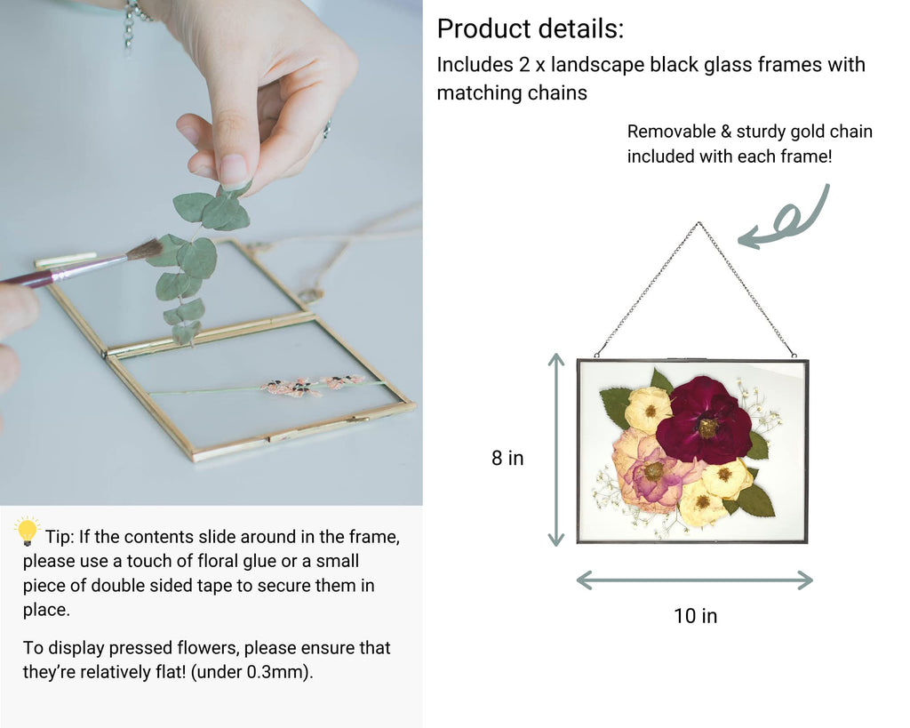 Double Glass Frame for Pressed Flowers, Leaf and Artwork Set of 2 Hanging Picture Frames, Tempered Glass Floating