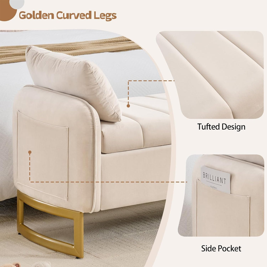 66" End of Bed Storage Bench King Size, Storage Benches , Beige | Velvet Foot of Bed Bech, Upholstered Storage