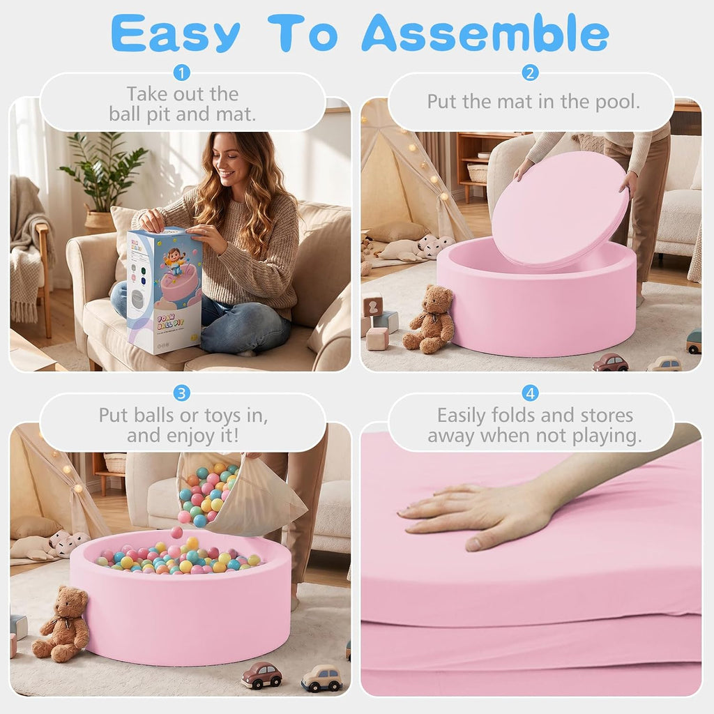 Foam Ball Pit, 35.4"x 11.8" Ball Pits for Toddlers-Pink