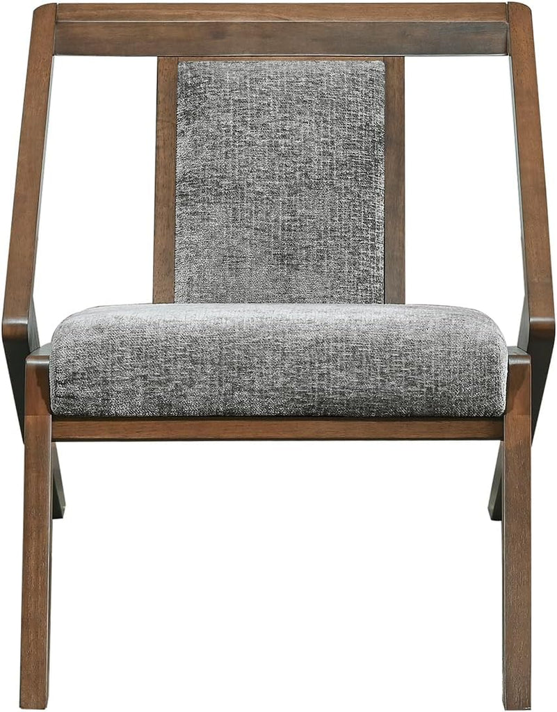 Mid-Century Modern Lounge Chair, Upholstered Velvet Living Room Reading Armchair with Solid Wood Frame, Steel-Grey