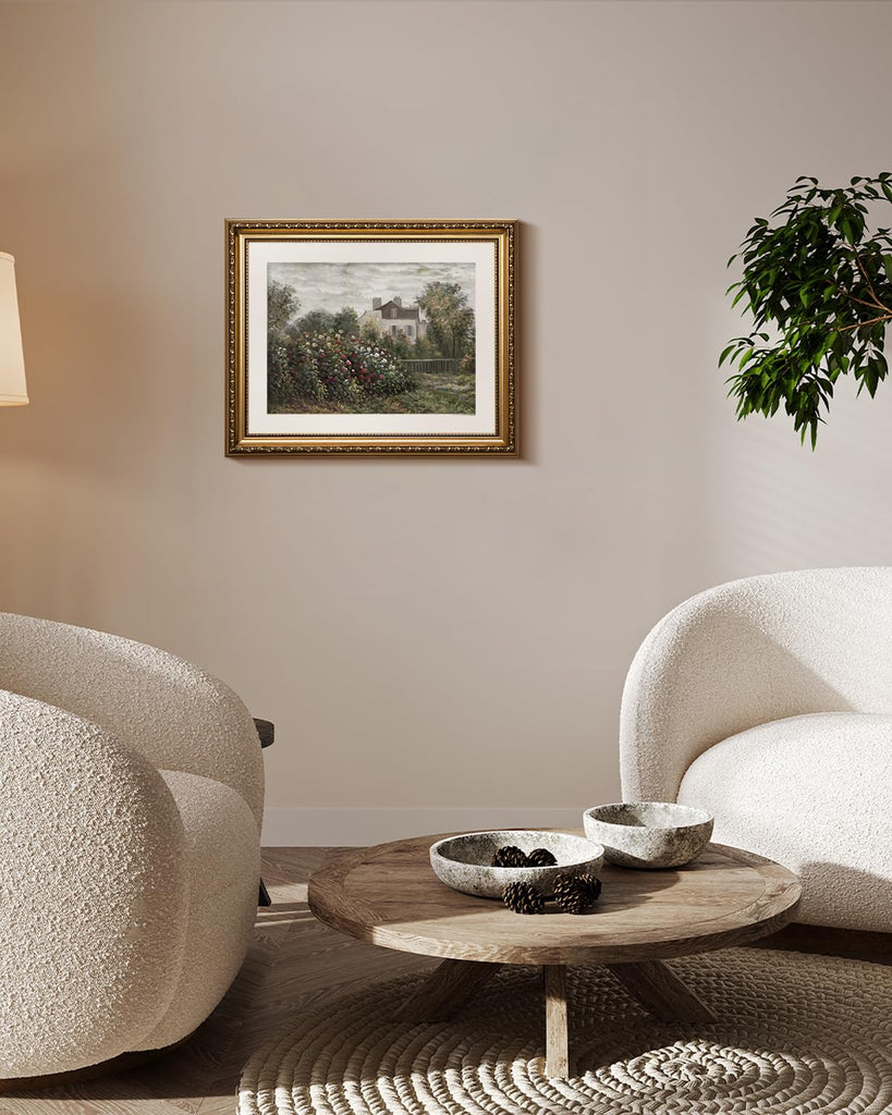 Gold Picture Framed Wall Art, Living Room Office Bathroom Vintage Monet Garden Landscape Pictures Wall Decor, Canvas