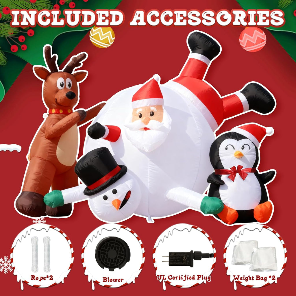 6FT Inflatable Santa Snowball Scene with LED Lights for Yard